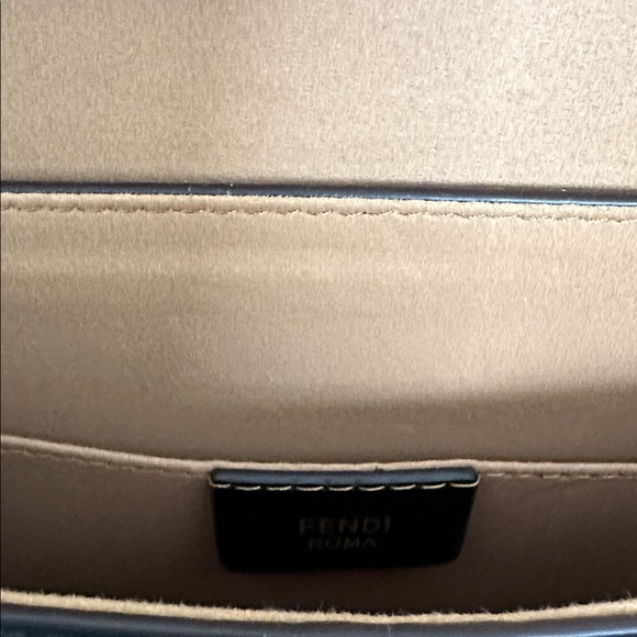 Fendi Inspired Black Shoulder Bag with Gold Accents - Picture 11 of 12